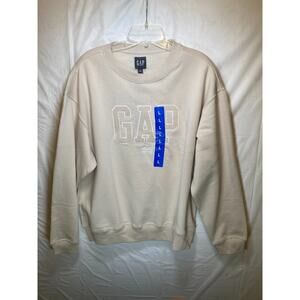 GAP Women’s Logo Crewneck Long Sleeve Sweatshirt, Cream, Large
